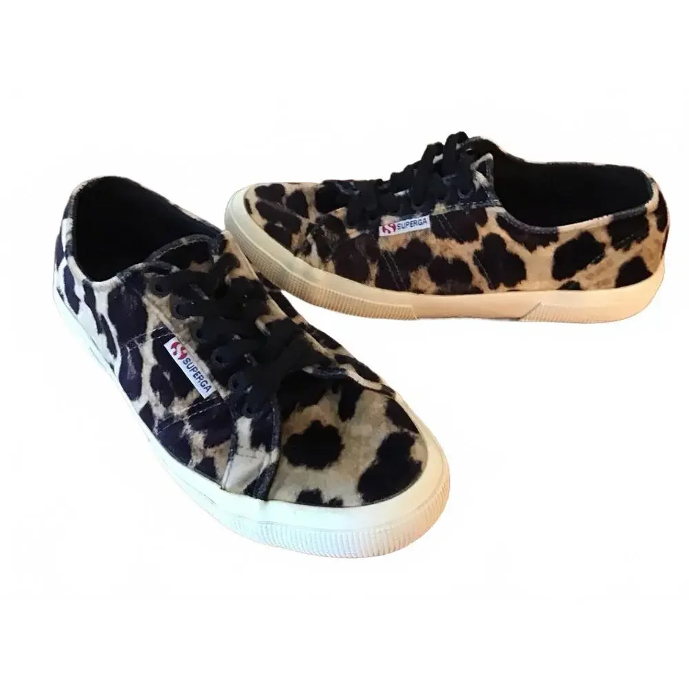 Superga Leopard Print Canvas Sneakers in Black and Tan